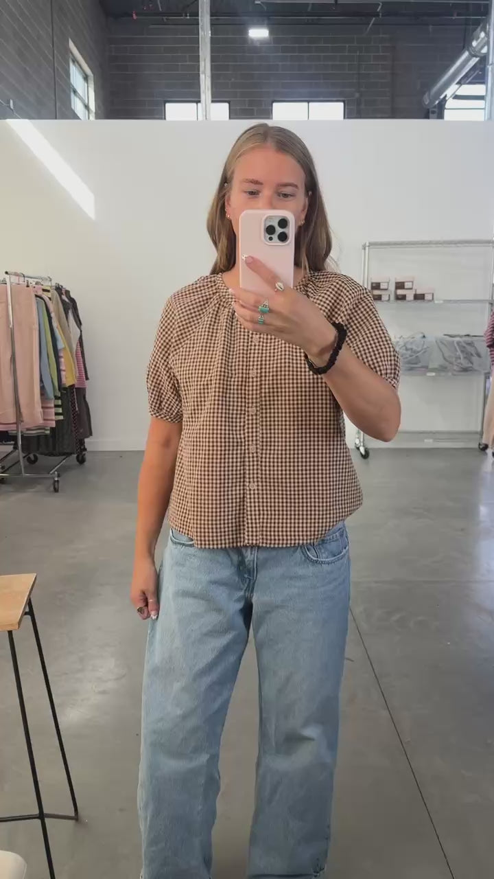 Paris Gingham Blouse in Burgundy