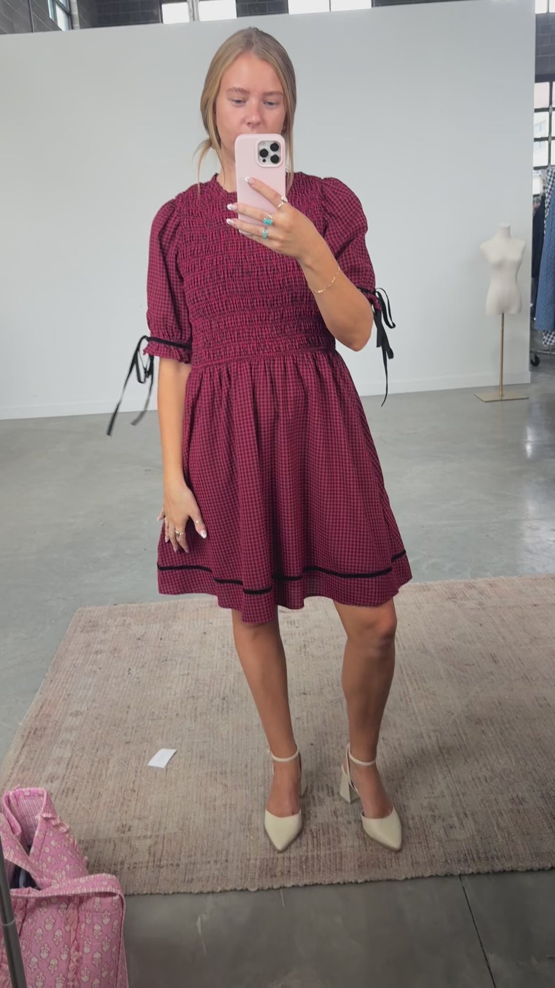 Sutton Gingham Dress in Berry Red