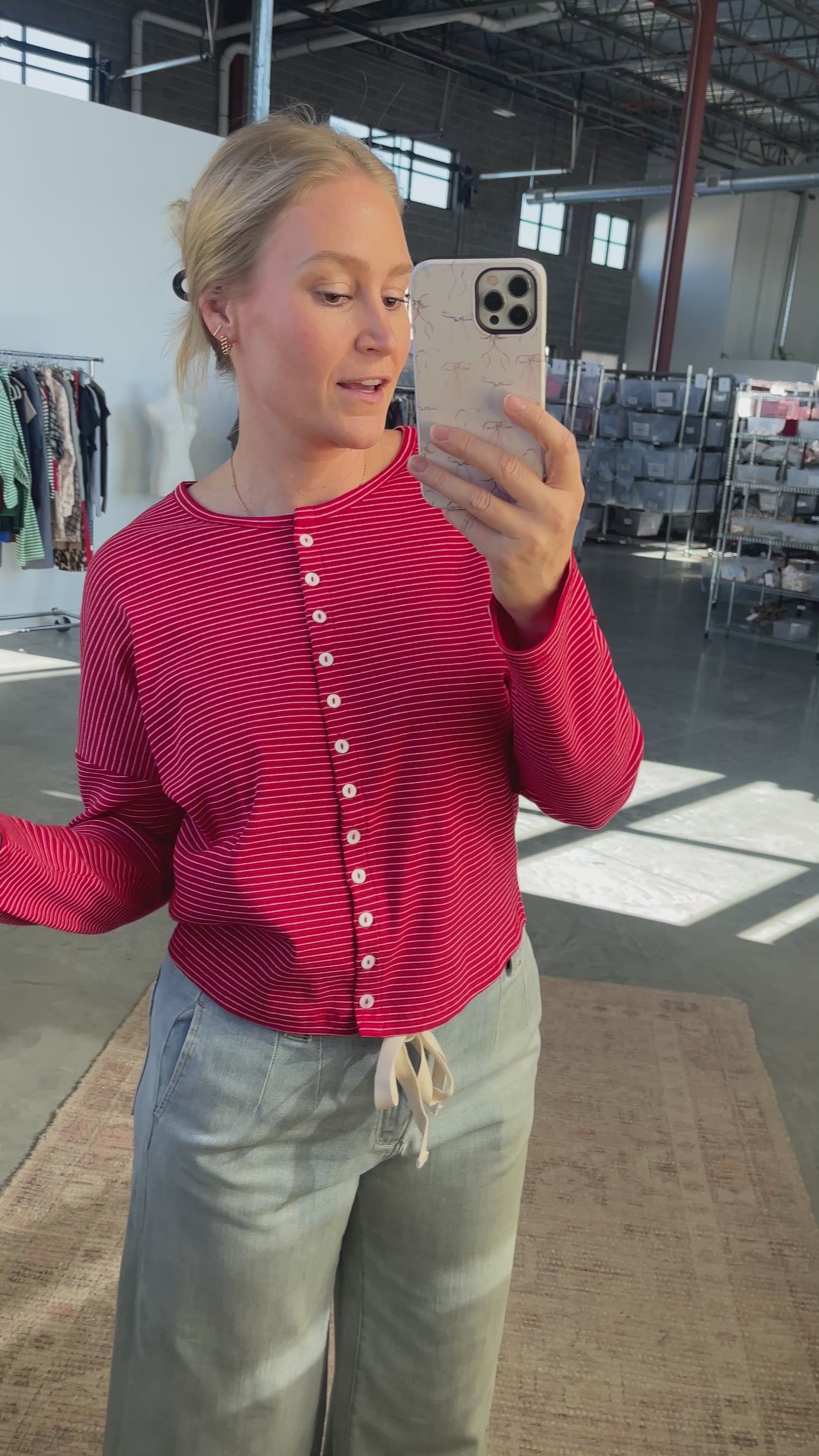 Elsie Pinstripe Top in Charcoal