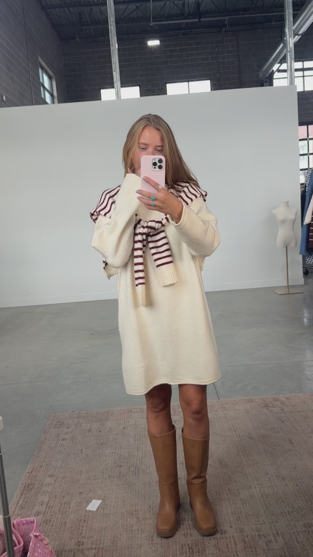 Sloane Layered Sweater Knit Dress in Cream