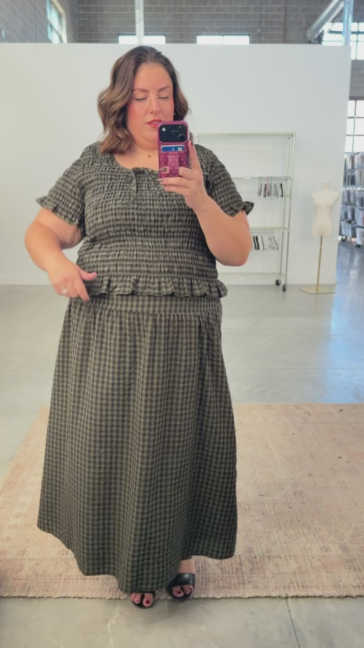 Hattie Gingham Blouse in Dark Olive