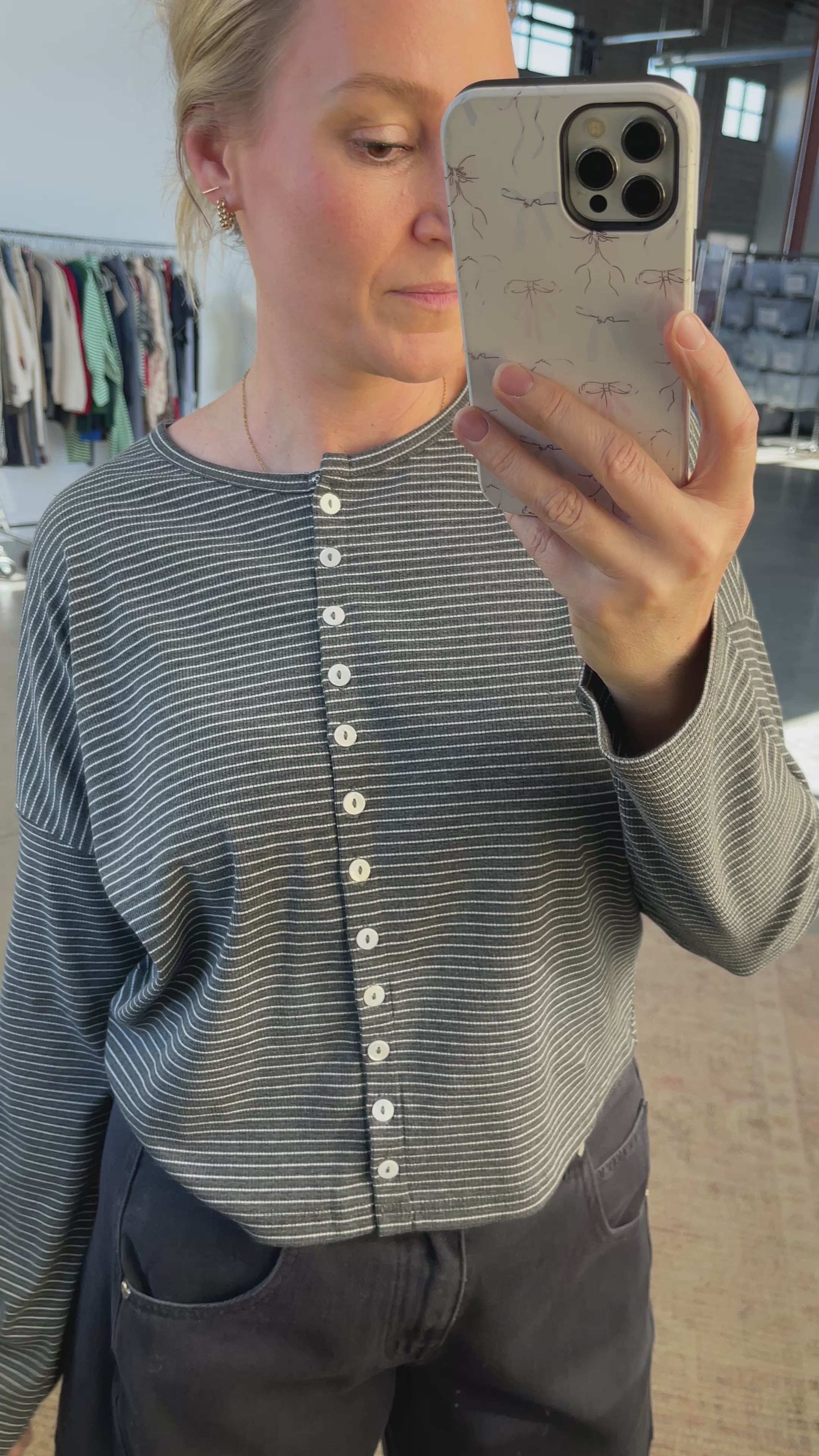 Elsie Pinstripe Top in Charcoal