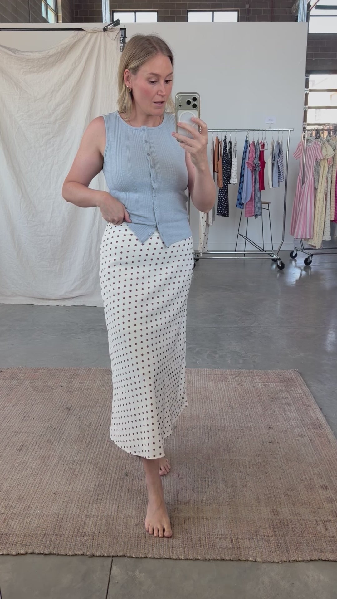 Dot Darling Skirt in Ivory/Brown