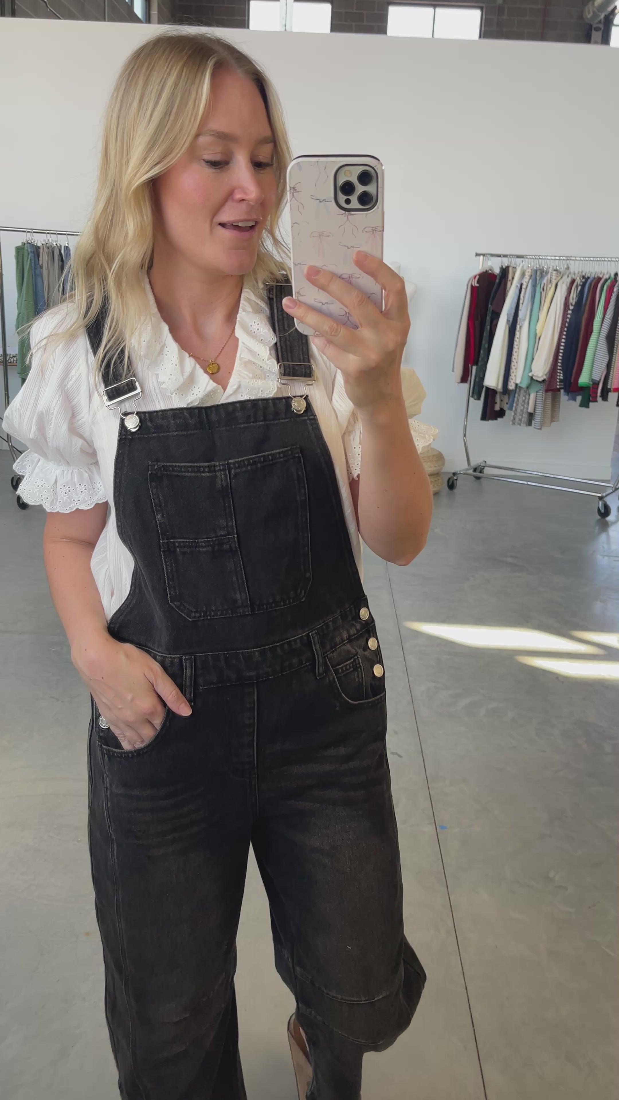 Carly Denim Barrel Overalls in Black