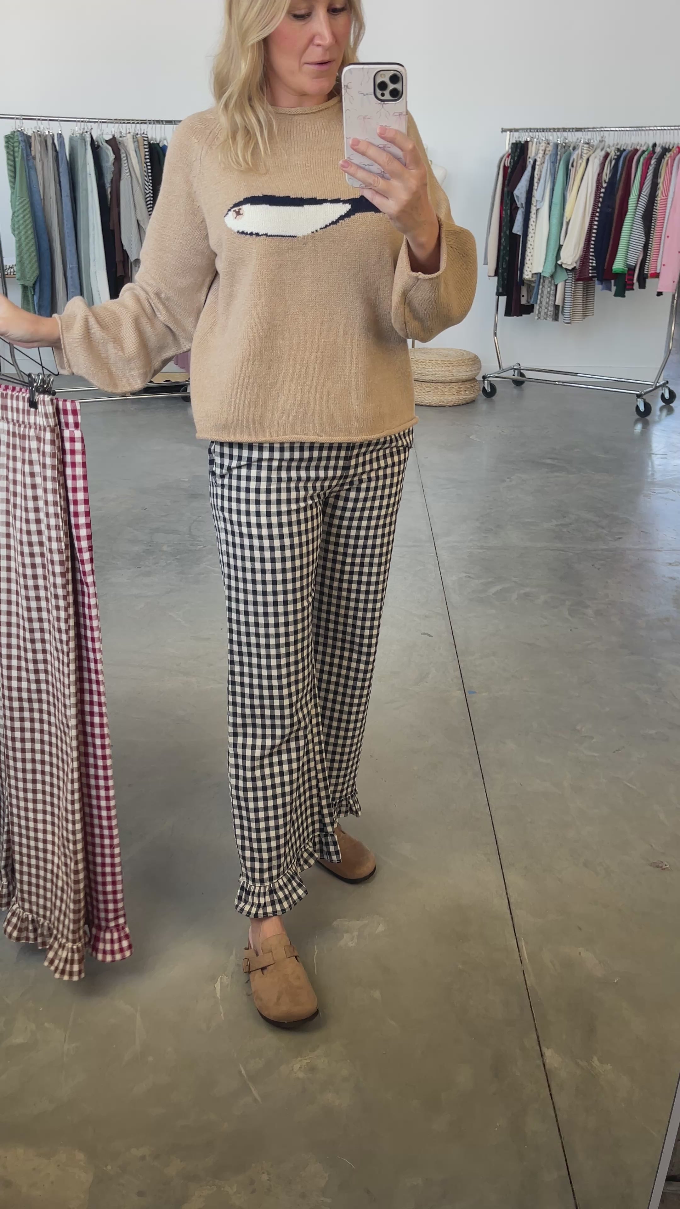 Marci Ruffle Gingham Pants in Red