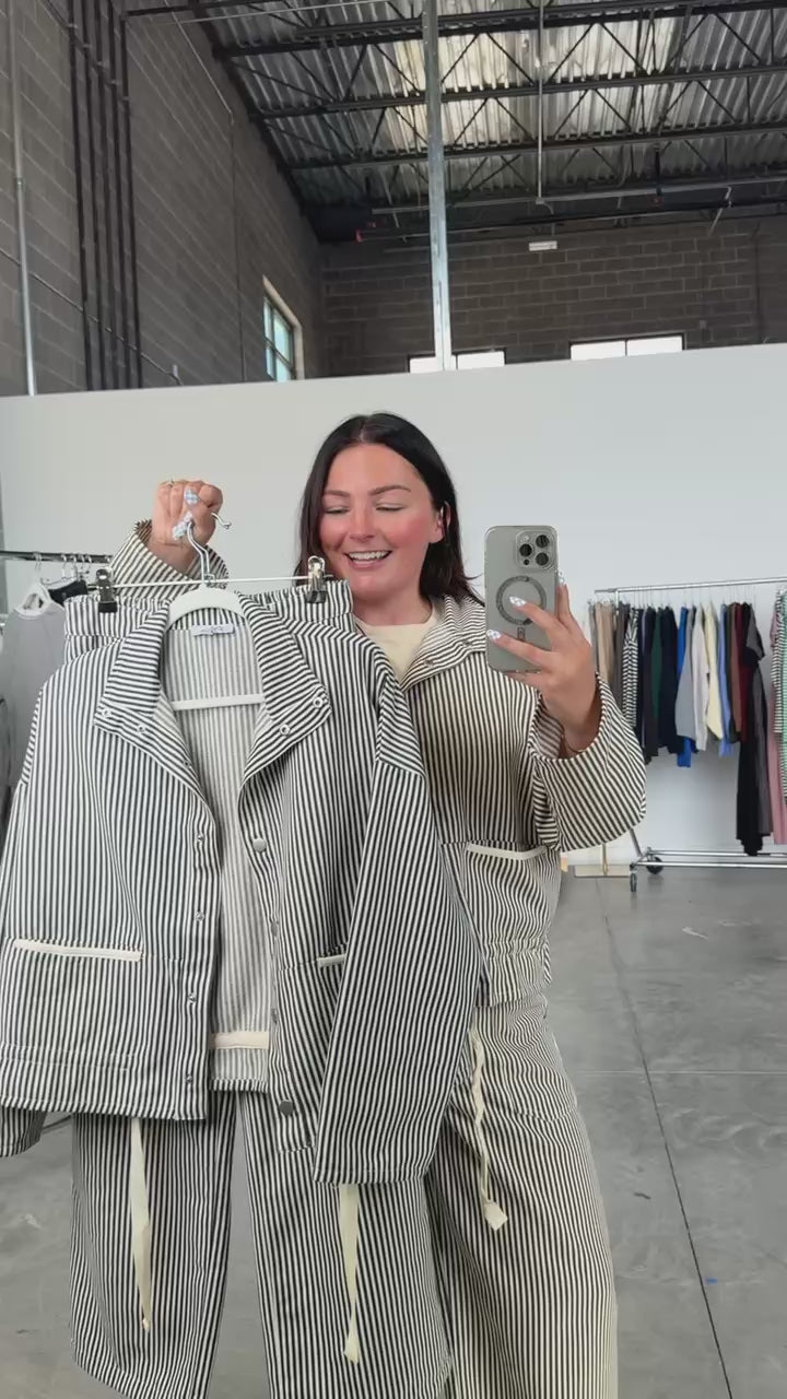 FINAL SALE - Casey Pinstripe Jacket in Mocha