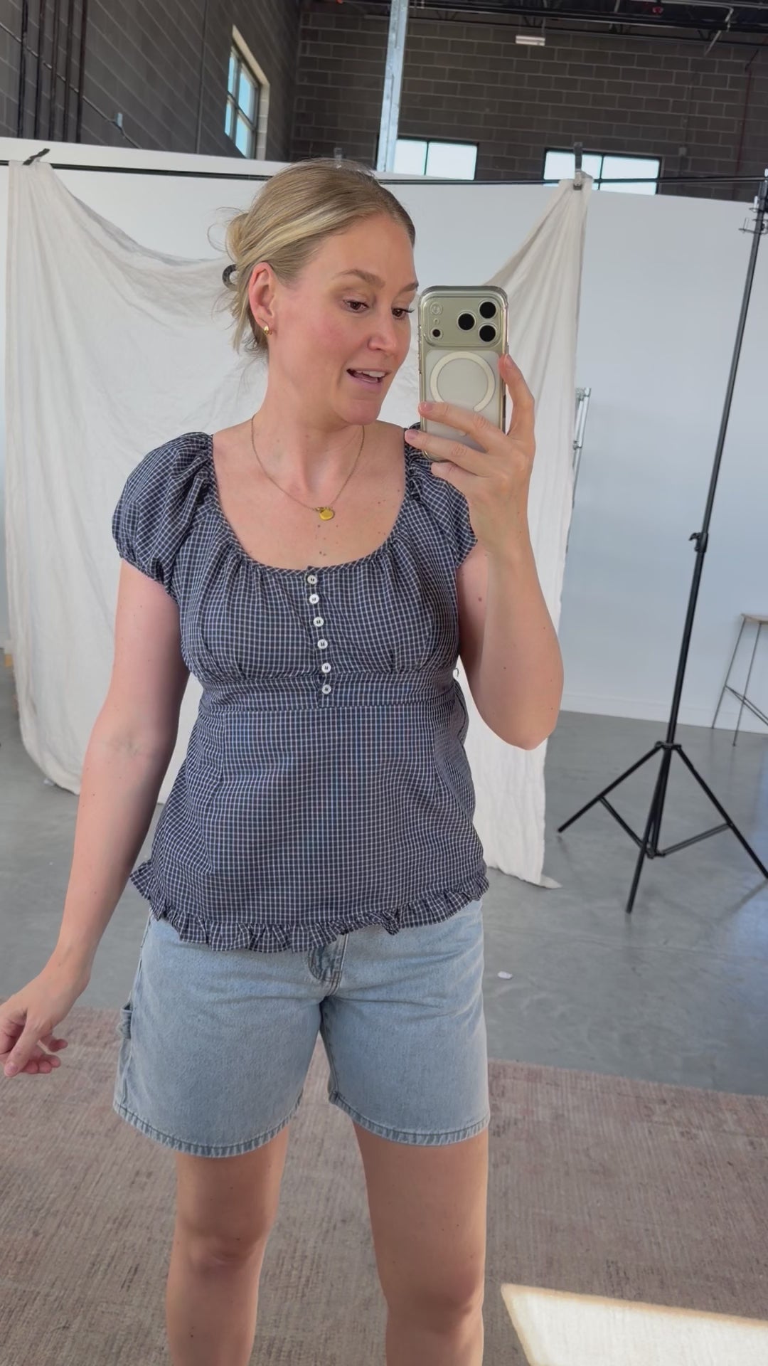 Ellen Plaid Top in Navy