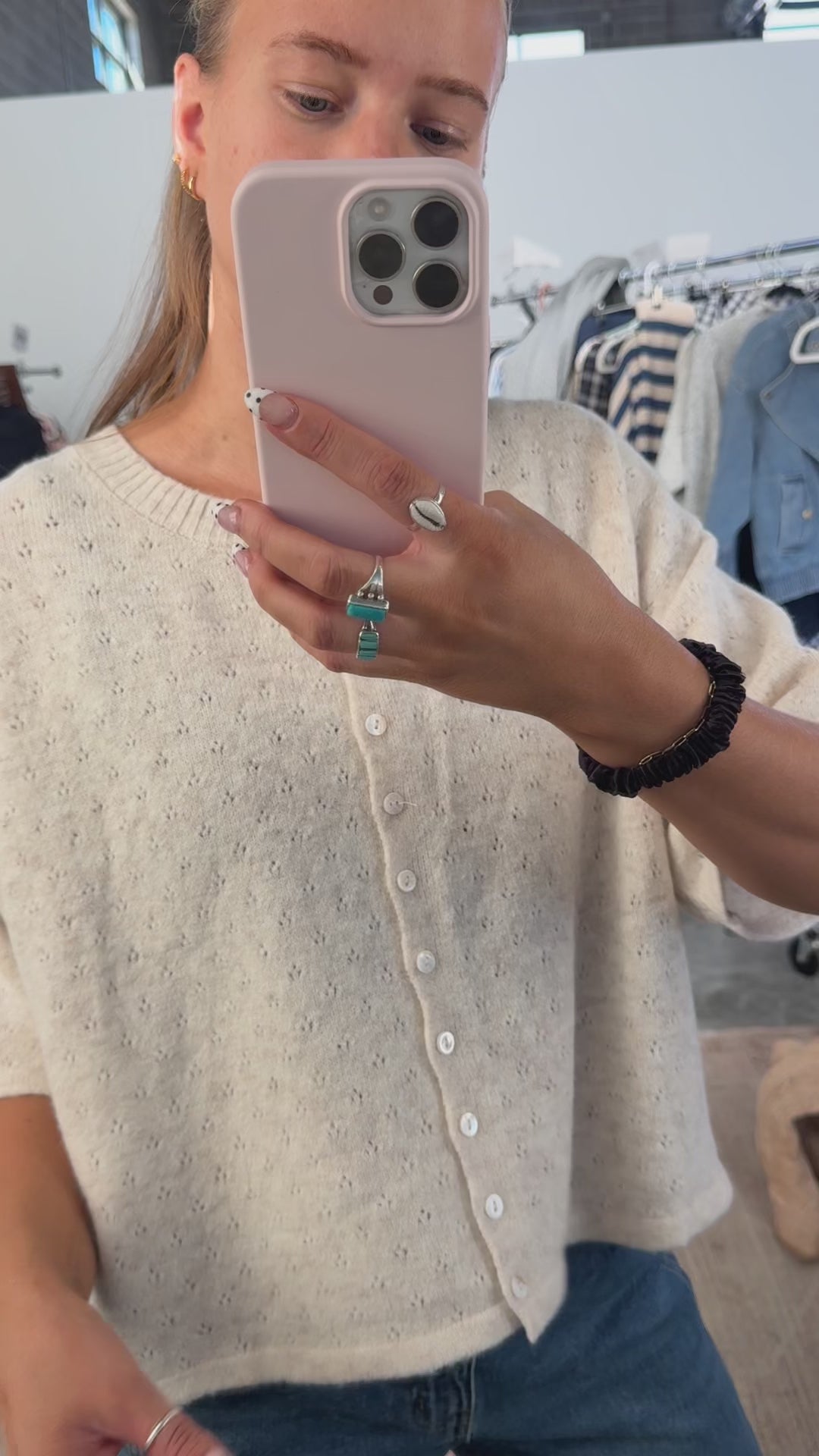 Pointelle Knit Cardigan in Lilac