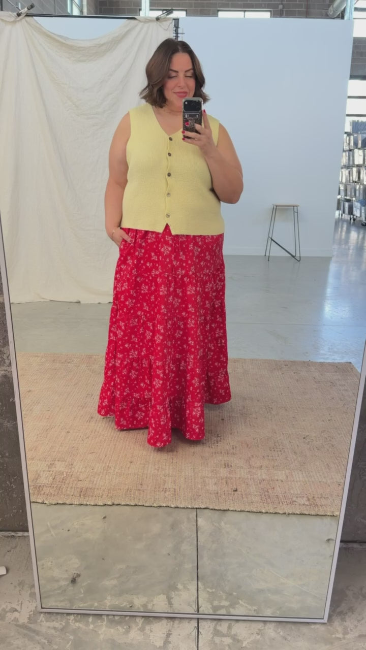 FINAL SALE - Cherry Blossom Maxi Skirt in Red