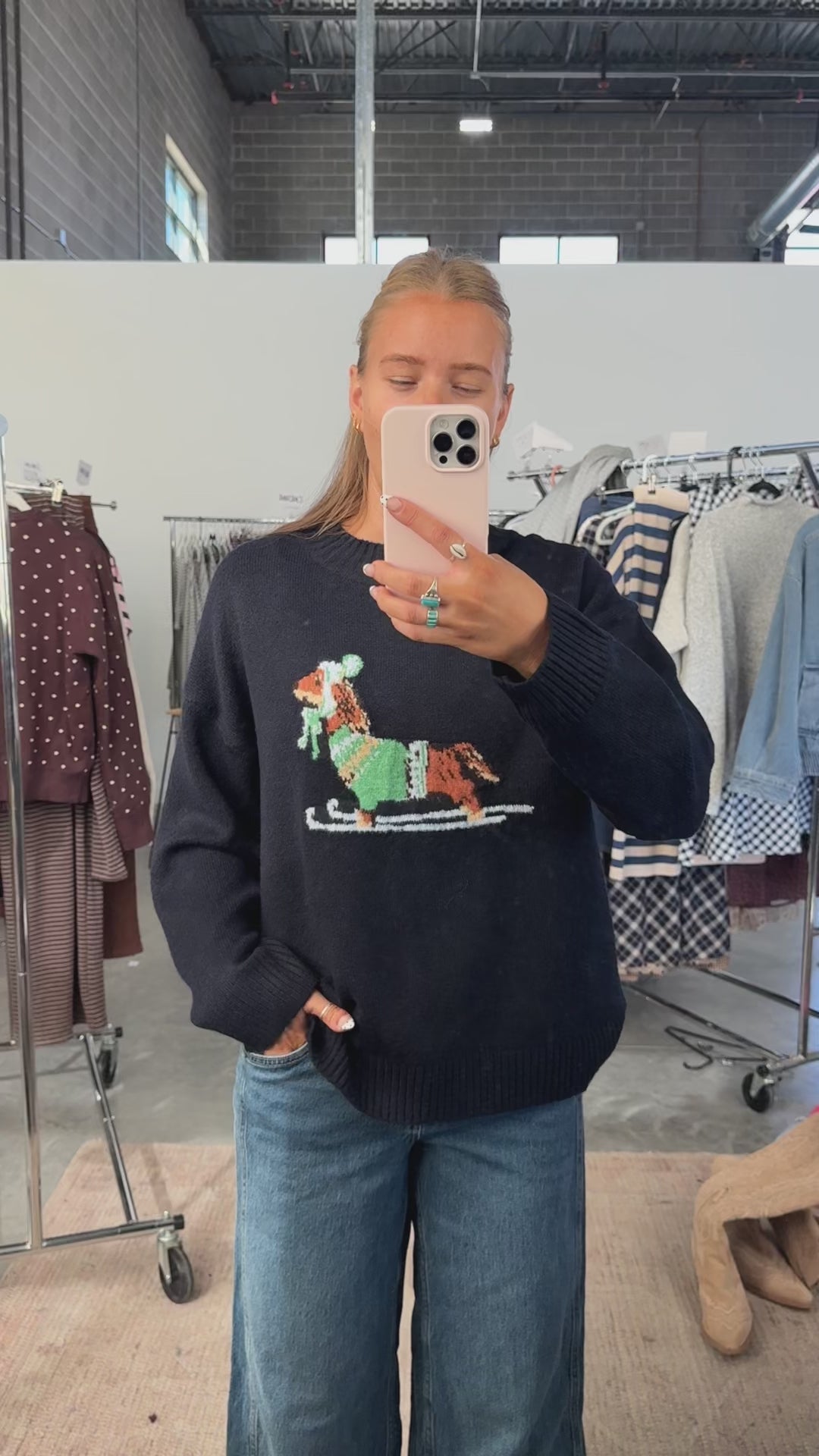 Skiing Dog Sweater in Navy