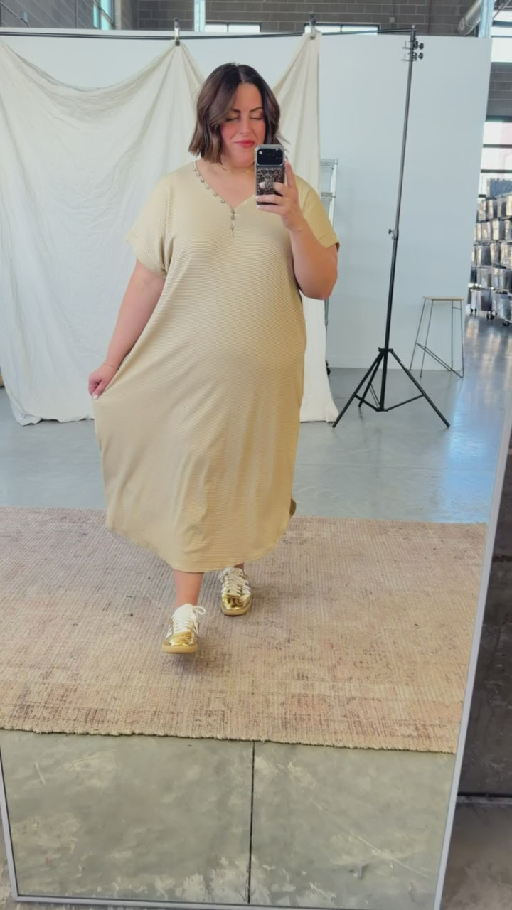 Shae Ribbed T-Shirt Dress in Camel