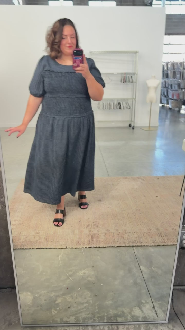 Sutton Gingham Smocked Maxi in Berry Red