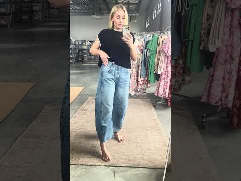 Free People Good Luck Mid-Rise Barrel Jeans in Ultra Light Beam