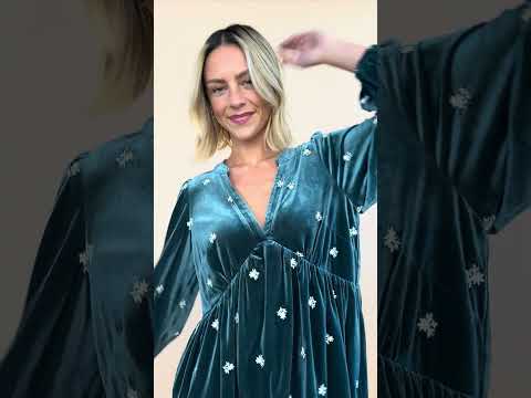 FINAL SALE - Jewel Velvet Dress in Teal