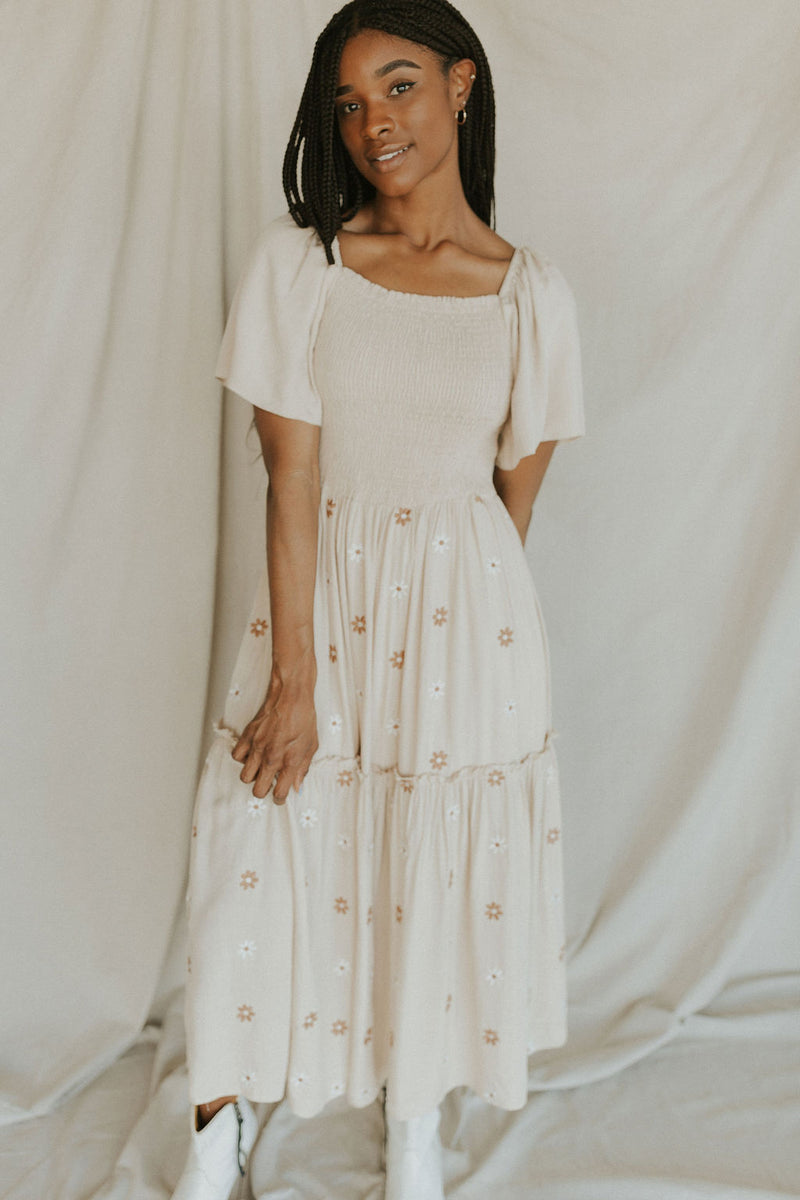 Forget Me Not Embroidered Maxi in Cream – Henly